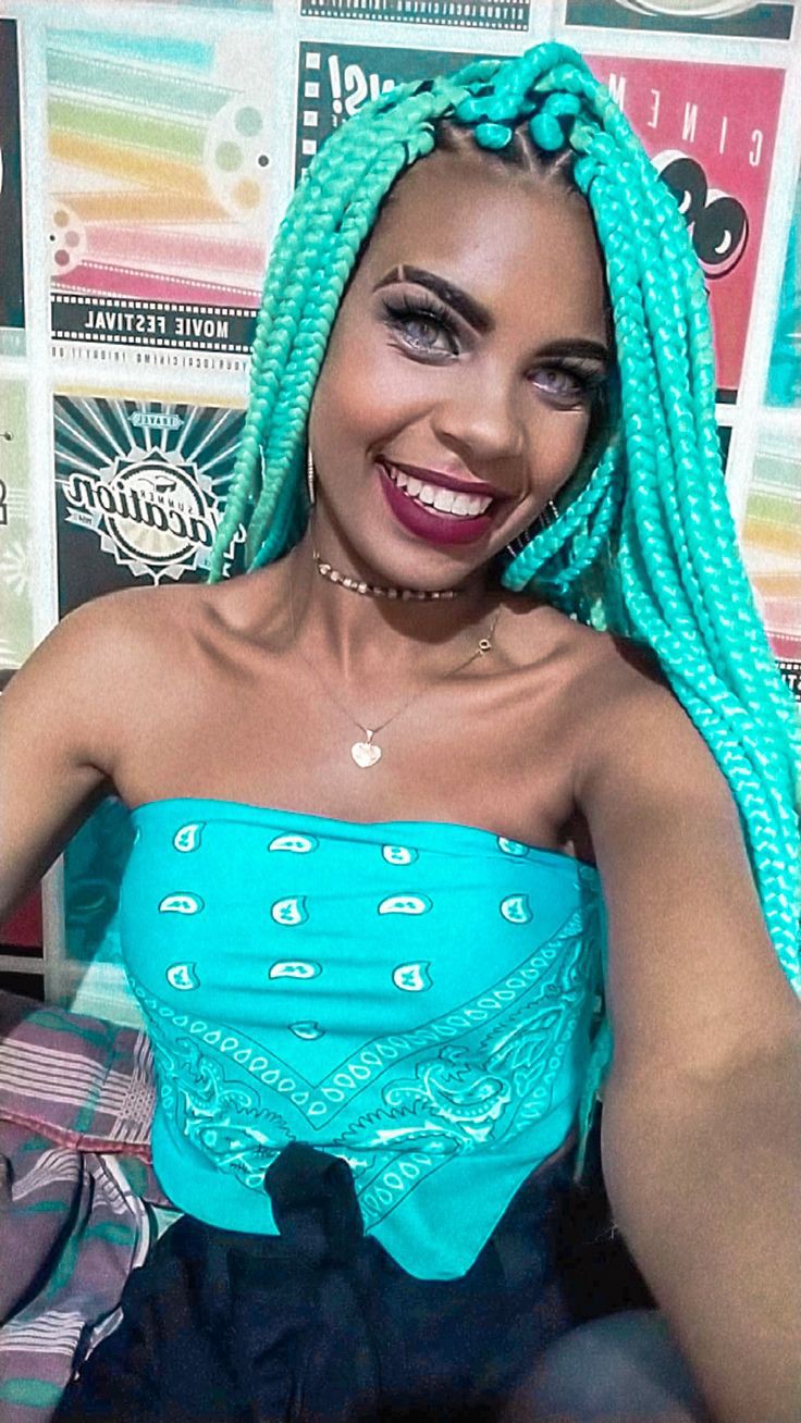 6. Turquoise and Green Ombre Box Braids